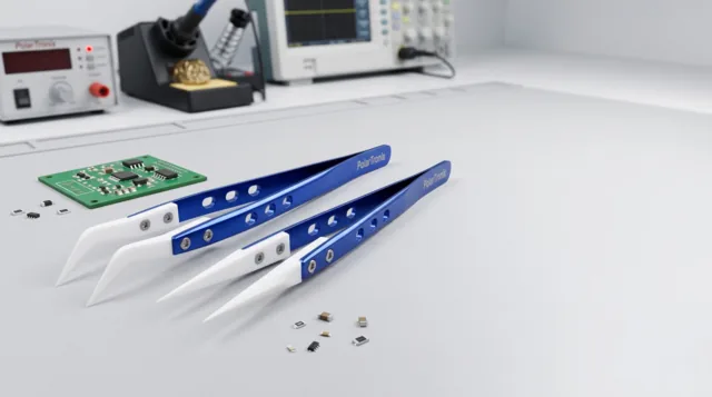 Straight and curved ceramic-tip tweezers for precise electronics repair work