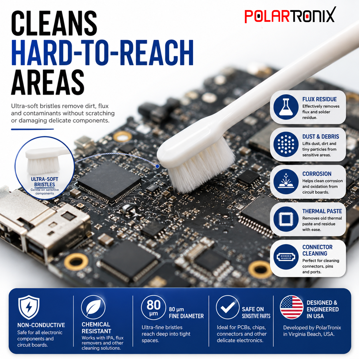 PolarTronix Nano Brush – Ultra-Fine High Density PCB Cleaning Brush for Electronics Repair - Image 4