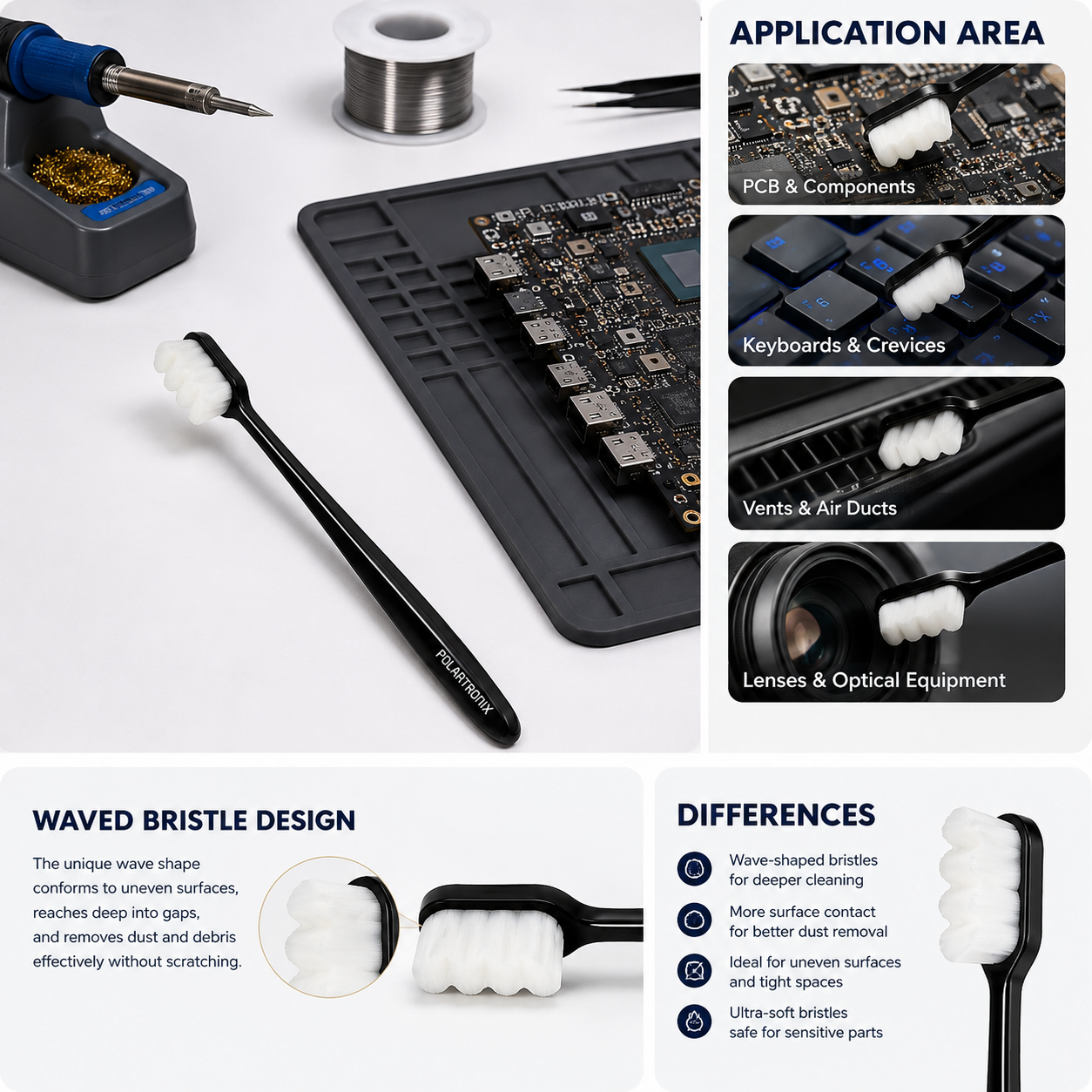 PolarTronix Waved Nano Brush – Electronics Cleaning Soft and Ultra Fine High-Density Bristles for PCB - Image 5